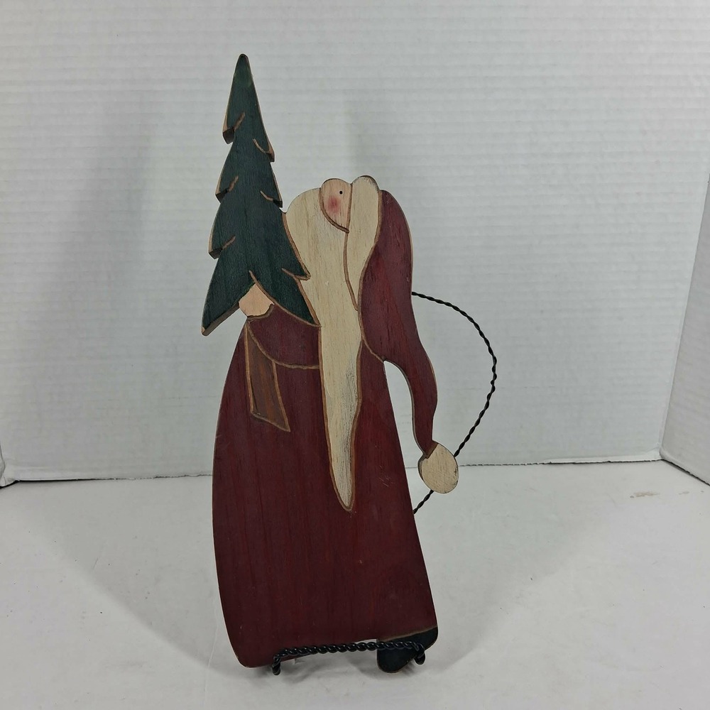 Diana Friddle Hand Painted Wood Santa Claus Folk Art Wall Hanging Christmas Tree